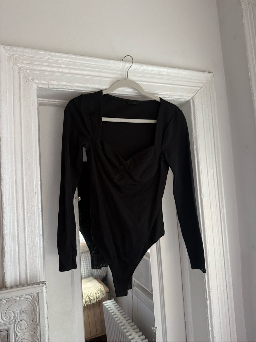 NBD Black Long-Sleeve Square Neck Bodysuit